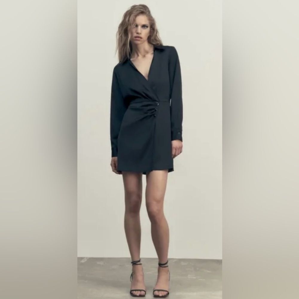 Zara Wrap Look Dress Black Size Xs